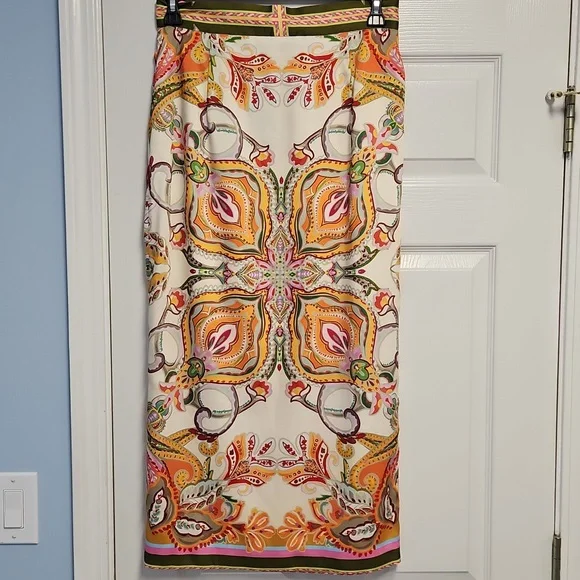 ANTONIO MELANI Satin Clio Scarf Wrap Maxi Skirt: Multi Color Print: Size- 10 - Picture 5 of 16